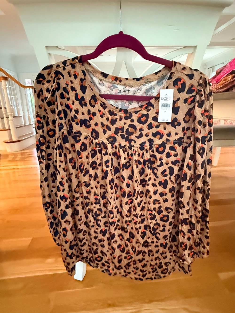 Loft Women's Animal Print at Neck Long Sleeve Blouse